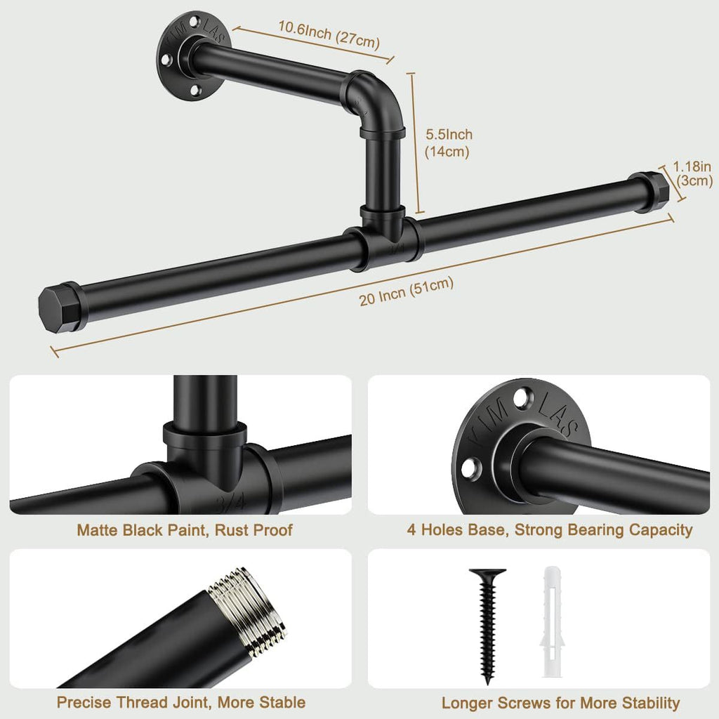 Industrial Pipe Coat Rack - Floating Wall Mount