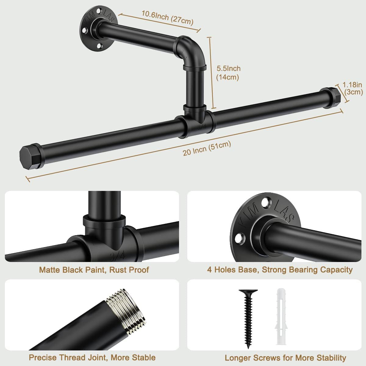 Industrial Pipe Coat Rack - Floating Wall Mount
