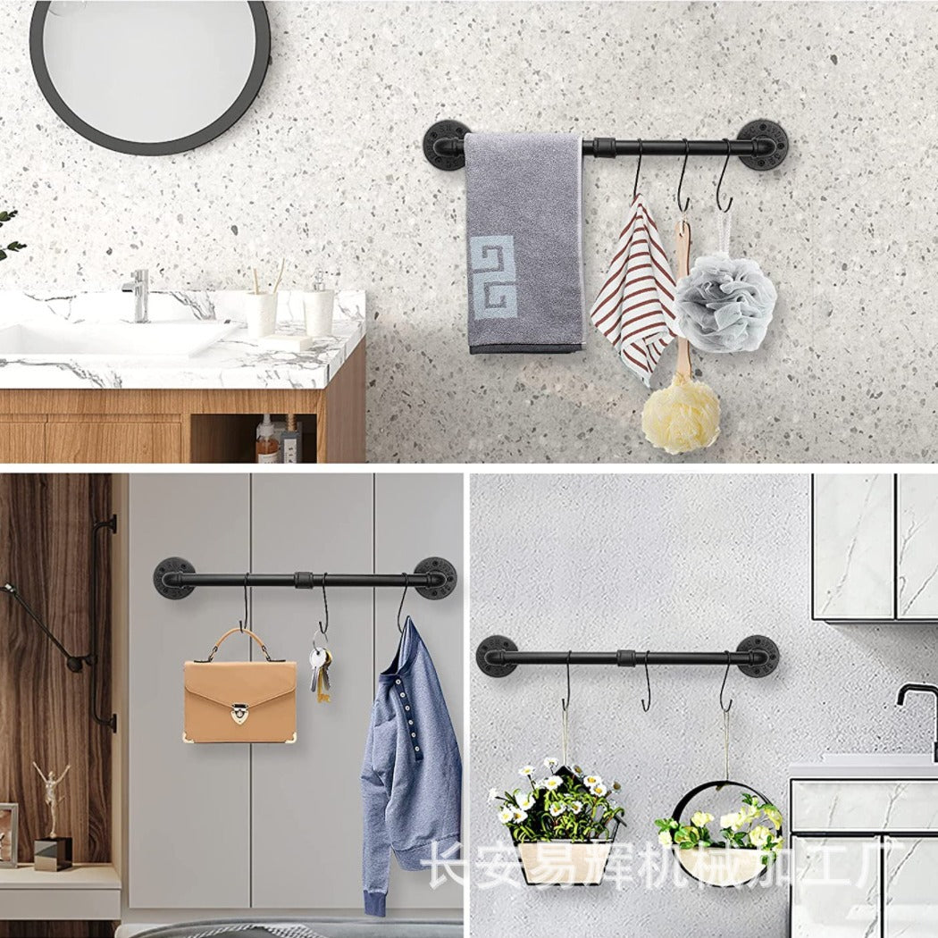 Industrial Pipe Towel Rack - Bathroom Wall Mount