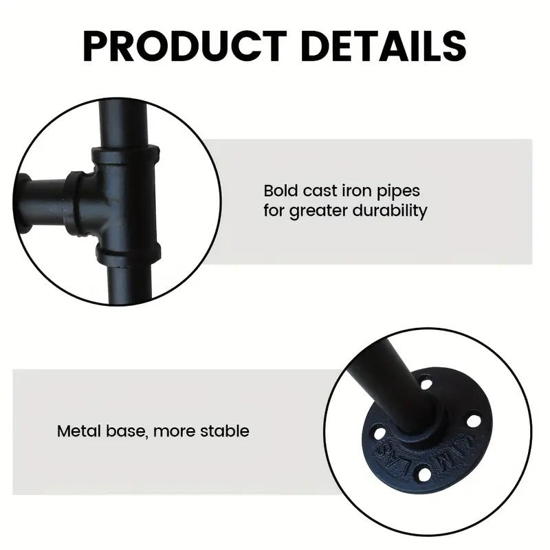 Industrial Pipe Coat Rack - Floating Wall Mount