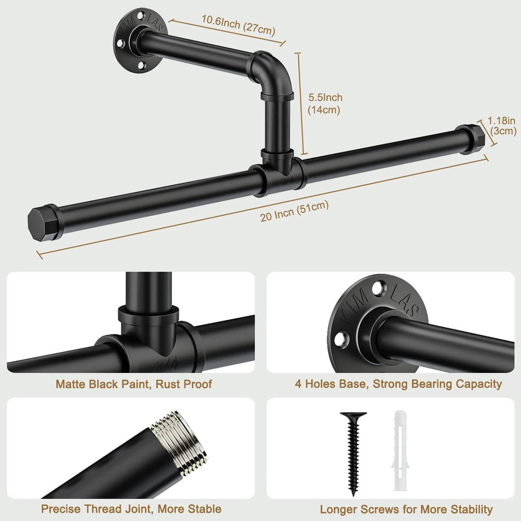 Industrial Pipe Coat Rack - Floating Wall Mount